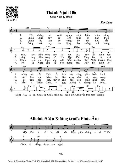 Sheet nhạc PDF bài Thánh Vịnh 106, Chúa Nhật 12b Thường Niên