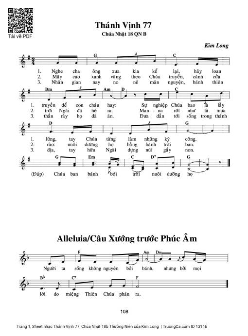 Sheet nhạc PDF bài Thánh Vịnh 77, Chúa Nhật 18b Thường Niên