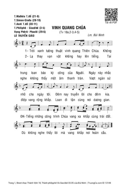 Sheet nhạc PDF bài Thánh Vịnh 18, Thánh philipphê Và Giacôbê 03.05