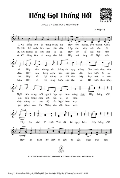 Sheet nhạc PDF bài Tiếng Gọi Thống Hối (mc 3