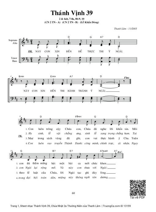 Sheet nhạc PDF bài Thánh Vịnh 39, Chúa Nhật 2a Thường Niên