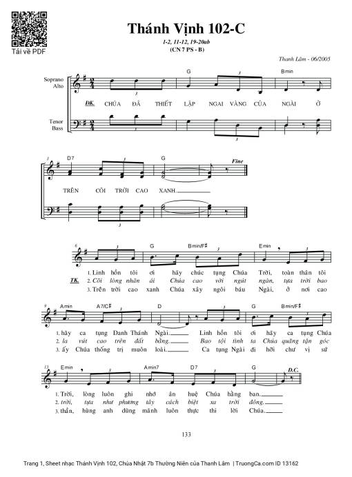 Sheet nhạc PDF bài Thánh Vịnh 102, Chúa Nhật 7b Thường Niên