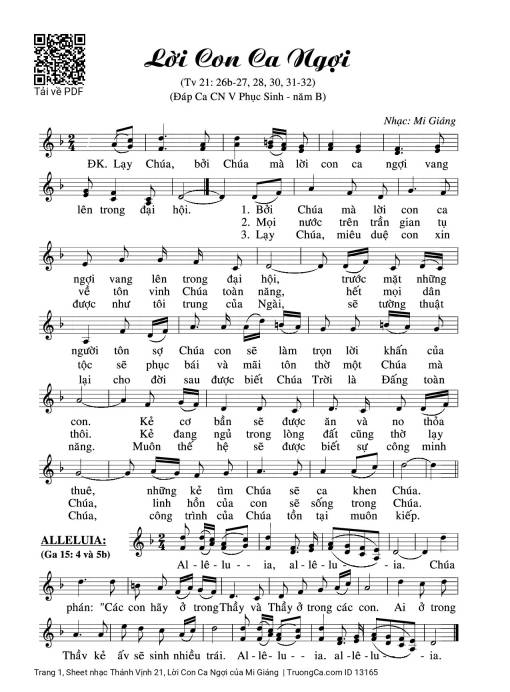 Sheet nhạc PDF bài Thánh Vịnh 21, Lời Con Ca Ngợi