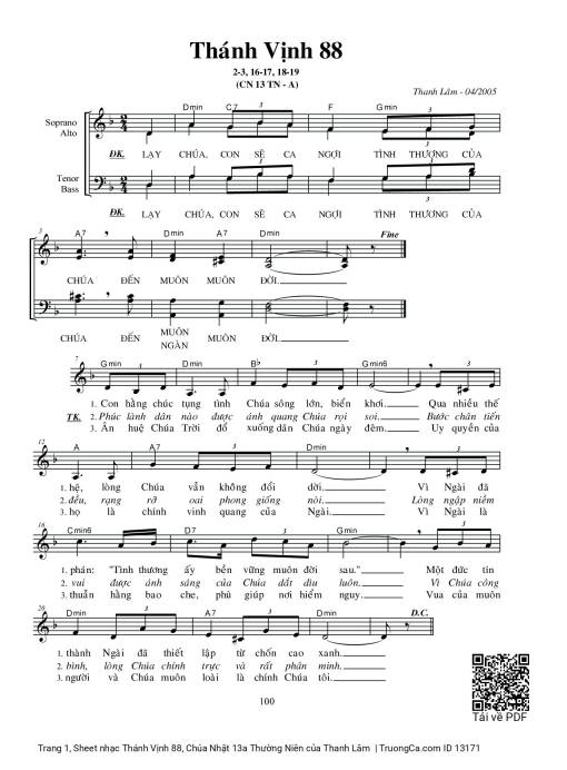 Sheet nhạc PDF bài Thánh Vịnh 88, Chúa Nhật 13a Thường Niên