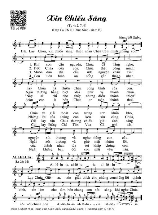 Sheet nhạc PDF bài Thánh Vịnh 4, Xin Chiếu Sáng