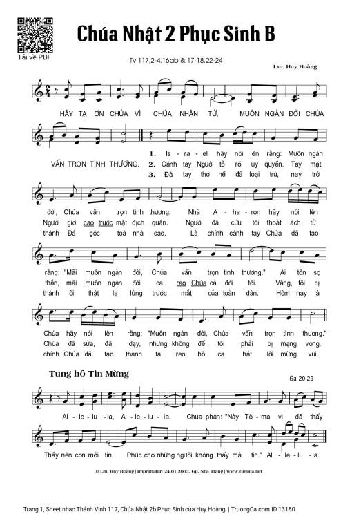 Thánh Vịnh 117, Chúa Nhật 2b Phục Sinh