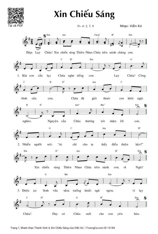 Sheet nhạc PDF bài Thánh Vịnh 4, Xin Chiếu Sáng