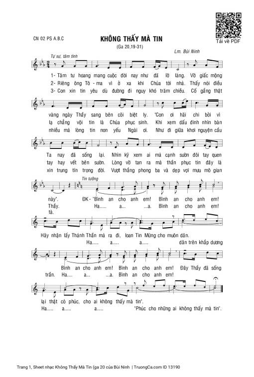 Sheet nhạc PDF bài Không Thấy Mà Tin (ga 20