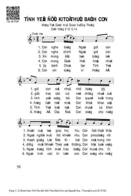 Sheet nhạc PDF bài Tình Yêu đức Kitô Thúc Bách Con