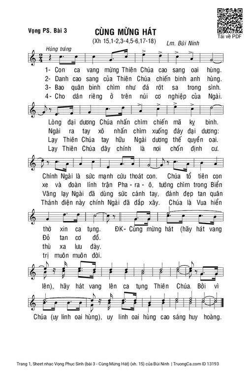 Sheet nhạc PDF bài Vọng Phục Sinh (bài 3 - Cùng Mừng Hát) (xh. 15)