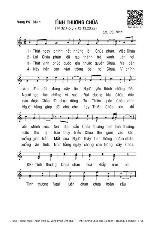 Sheet nhạc PDF bài Thánh Vịnh 32, Vọng Phục Sinh (bài 1 - Tình Thương Chúa