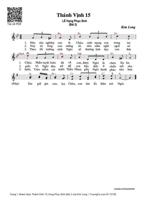 Sheet nhạc PDF bài Thánh Vịnh 15, Vọng Phục Sinh (bài 2