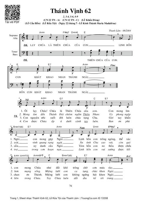 Sheet nhạc PDF bài Thánh Vịnh 62, Lễ Rửa Tội