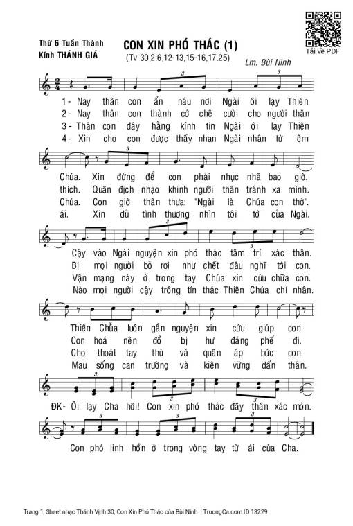 Sheet nhạc PDF bài Thánh Vịnh 30, Con Xin Phó Thác