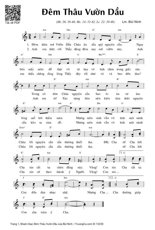 Sheet nhạc PDF bài đêm Thâu Vườn Dầu