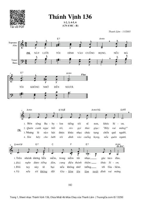 Sheet nhạc PDF bài Thánh Vịnh 136, Chúa Nhật 4b Mùa Chay