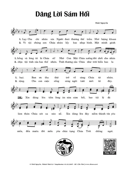 Sheet nhạc PDF bài Dâng Lời Sám Hối