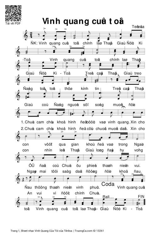 Sheet nhạc PDF bài Vinh Quang Của Tôi
