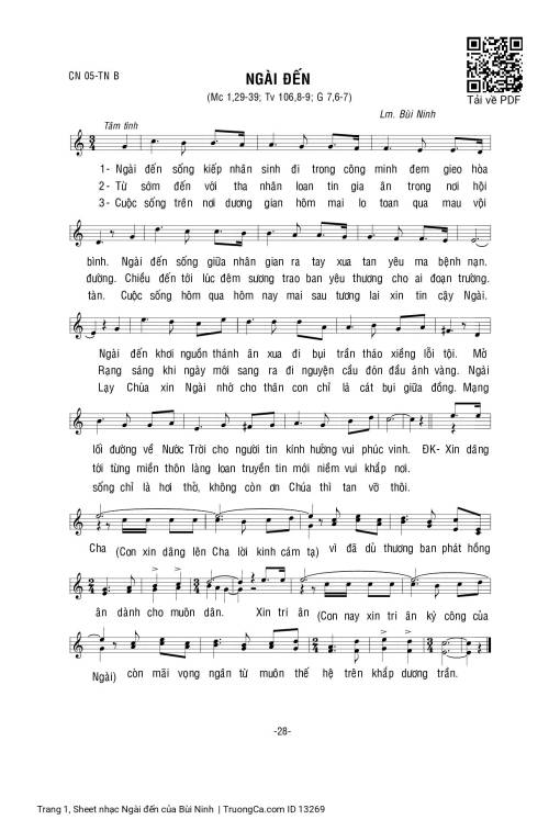 Sheet nhạc PDF bài Ngài đến - Bùi Ninh