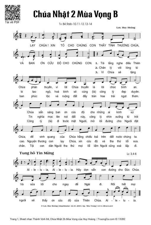 Sheet nhạc PDF bài Thánh Vịnh 84, Chúa Nhật 2b Mùa Vọng
