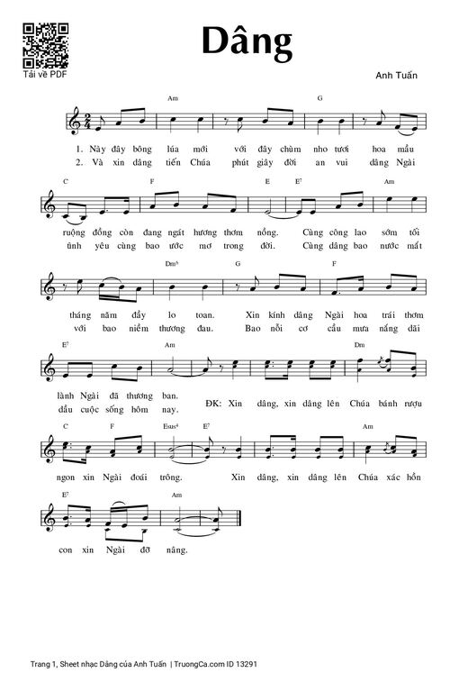 Sheet nhạc PDF bài Dâng - Anh Tuấn