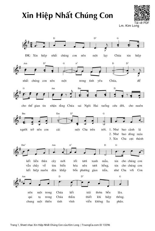 Sheet nhạc PDF bài Xin Hiệp Nhất Chúng Con
