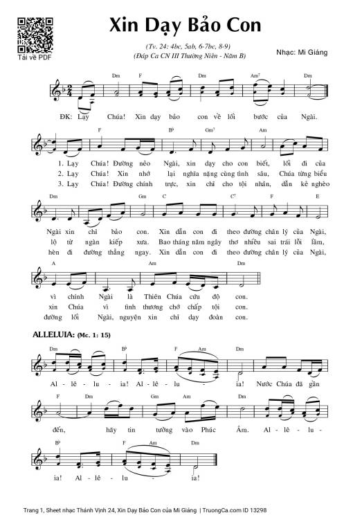Sheet nhạc PDF bài Thánh Vịnh 24, Xin Dạy Bảo Con