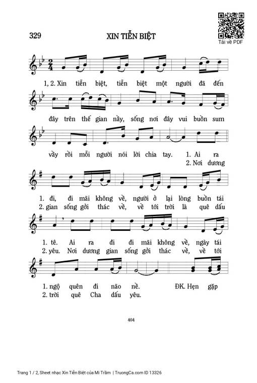 Sheet nhạc PDF bài Xin Tiễn Biệt