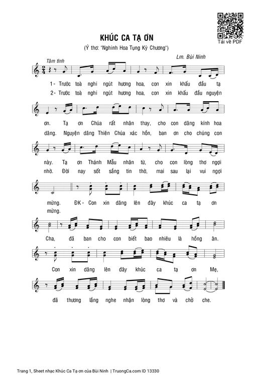 Sheet nhạc PDF bài Khúc Ca Tạ ơn