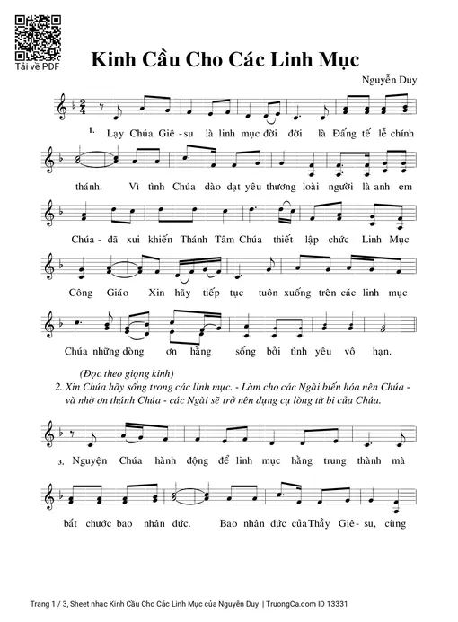 Sheet nhạc PDF bài Kinh Cầu Cho Các Linh Mục