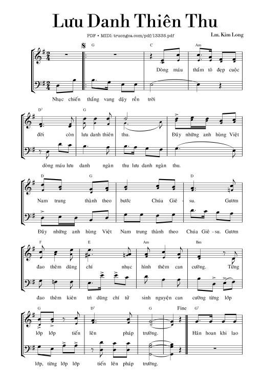 Sheet nhạc PDF bài Lưu Danh Thiên Thu