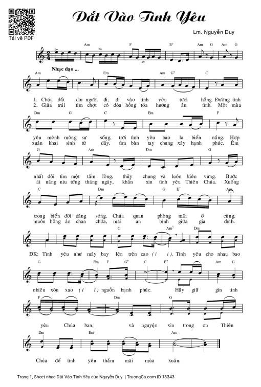Sheet nhạc PDF bài Dắt Vào Tình Yêu