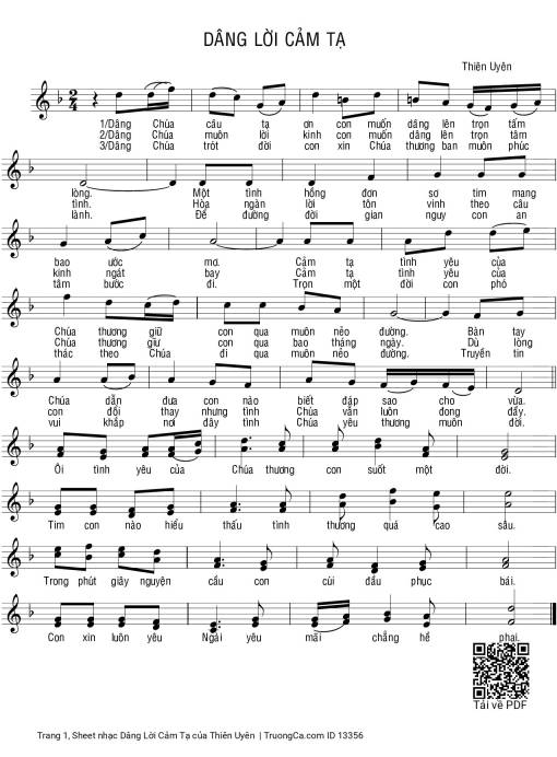 Sheet nhạc PDF bài Dâng Lời Cảm Tạ