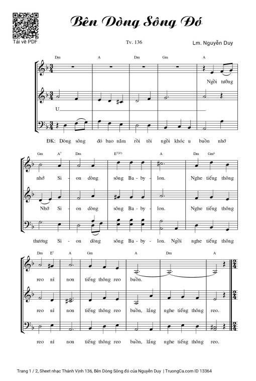 Sheet nhạc PDF bài Thánh Vịnh 136, Bên Dòng Sông đó