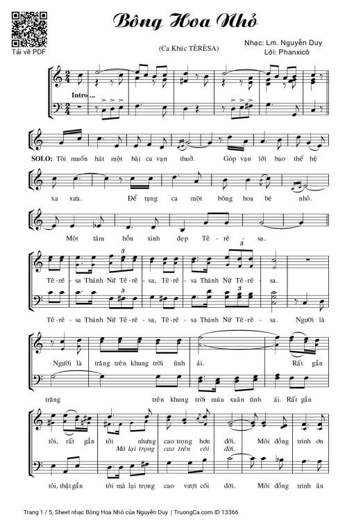 Sheet nhạc PDF bài Bông Hoa Nhỏ