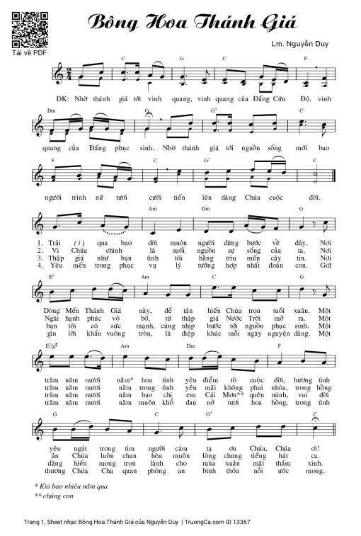 Sheet nhạc PDF bài Bông Hoa Thánh Giá