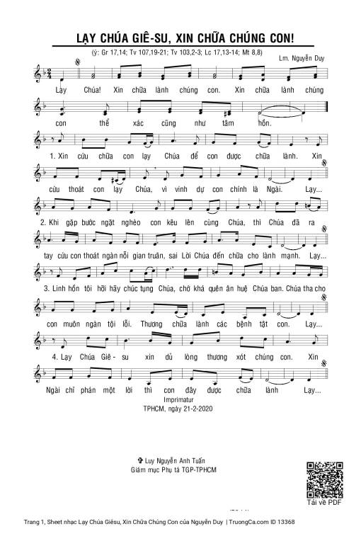 Sheet nhạc PDF bài Lạy Chúa Giêsu, Xin Chữa Chúng Con