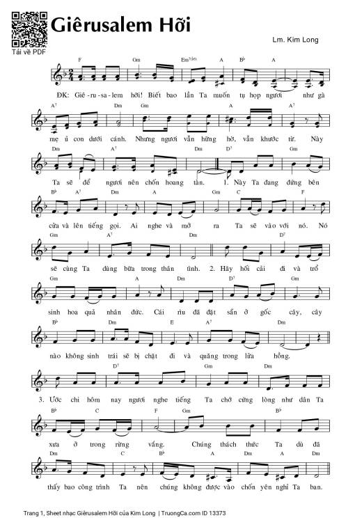 Sheet nhạc PDF bài Giêrusalem Hỡi