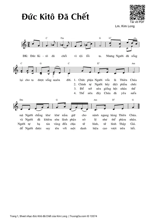 Sheet nhạc PDF bài đức Kitô đã Chết
