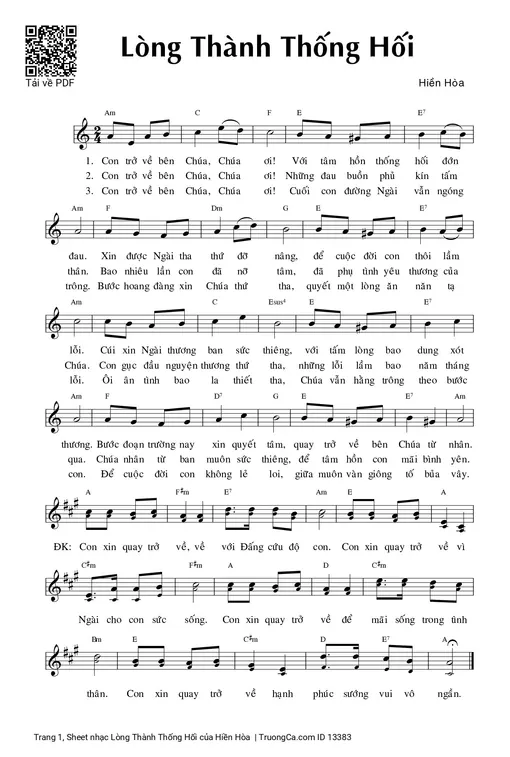 Sheet nhạc PDF bài Lòng Thành Thống Hối
