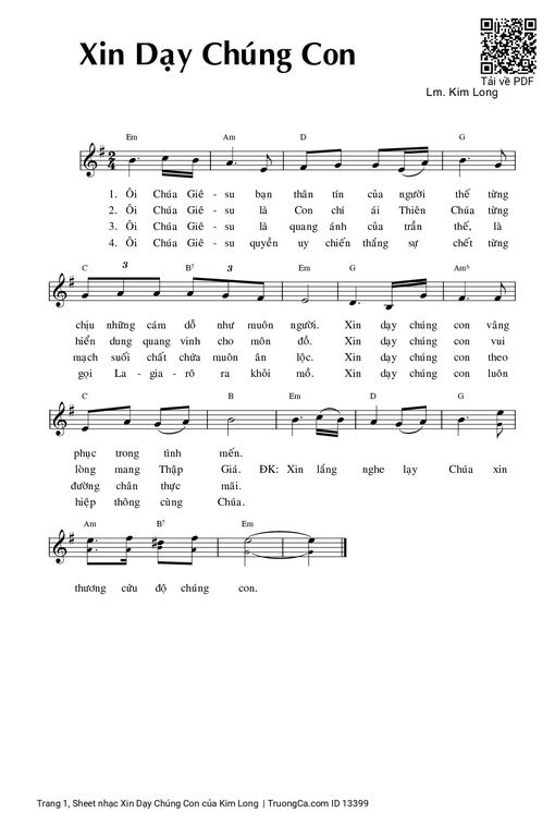 Sheet nhạc PDF bài Xin Dạy Chúng Con