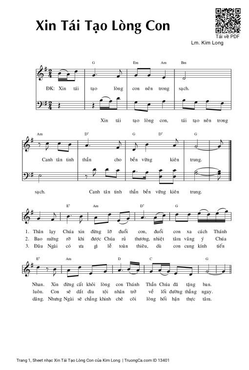 Sheet nhạc PDF bài Xin Tái Tạo Lòng Con
