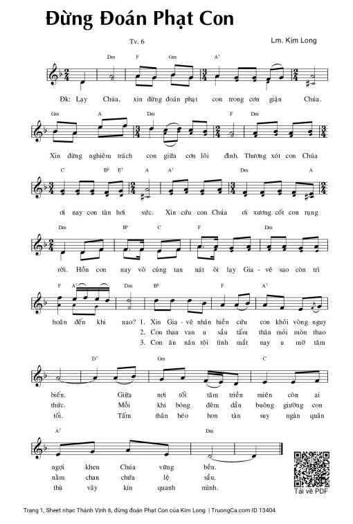 Sheet nhạc PDF bài Thánh Vịnh 6, đừng đoán Phạt Con