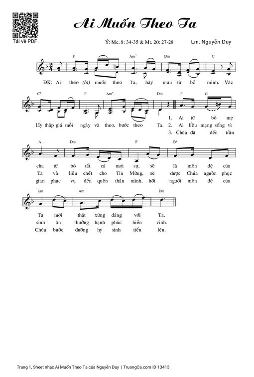 Sheet nhạc PDF bài Ai Muốn Theo Ta