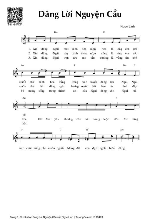 Sheet nhạc PDF bài Dâng Lời Nguyện Cầu