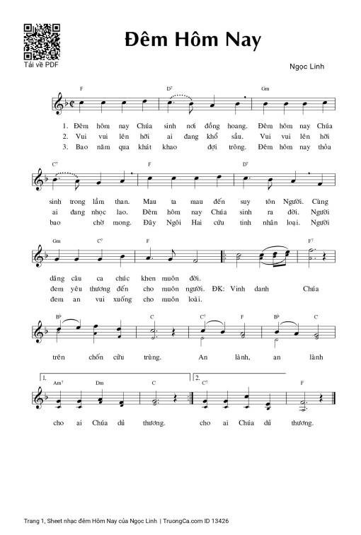 Sheet nhạc PDF bài đêm Hôm Nay - Ngọc Linh