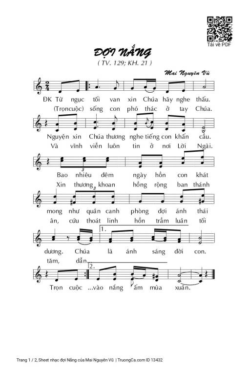 Sheet nhạc PDF bài đợi Nắng - Mai Nguyên Vũ