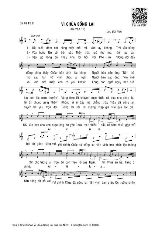 Sheet nhạc PDF bài Vì Chúa Sống Lại
