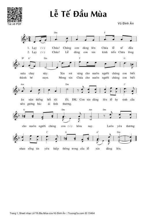Sheet nhạc PDF bài Lễ Tế đầu Mùa