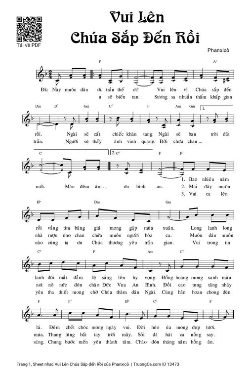 Sheet nhạc PDF bài Vui Lên Chúa Sắp đến Rồi